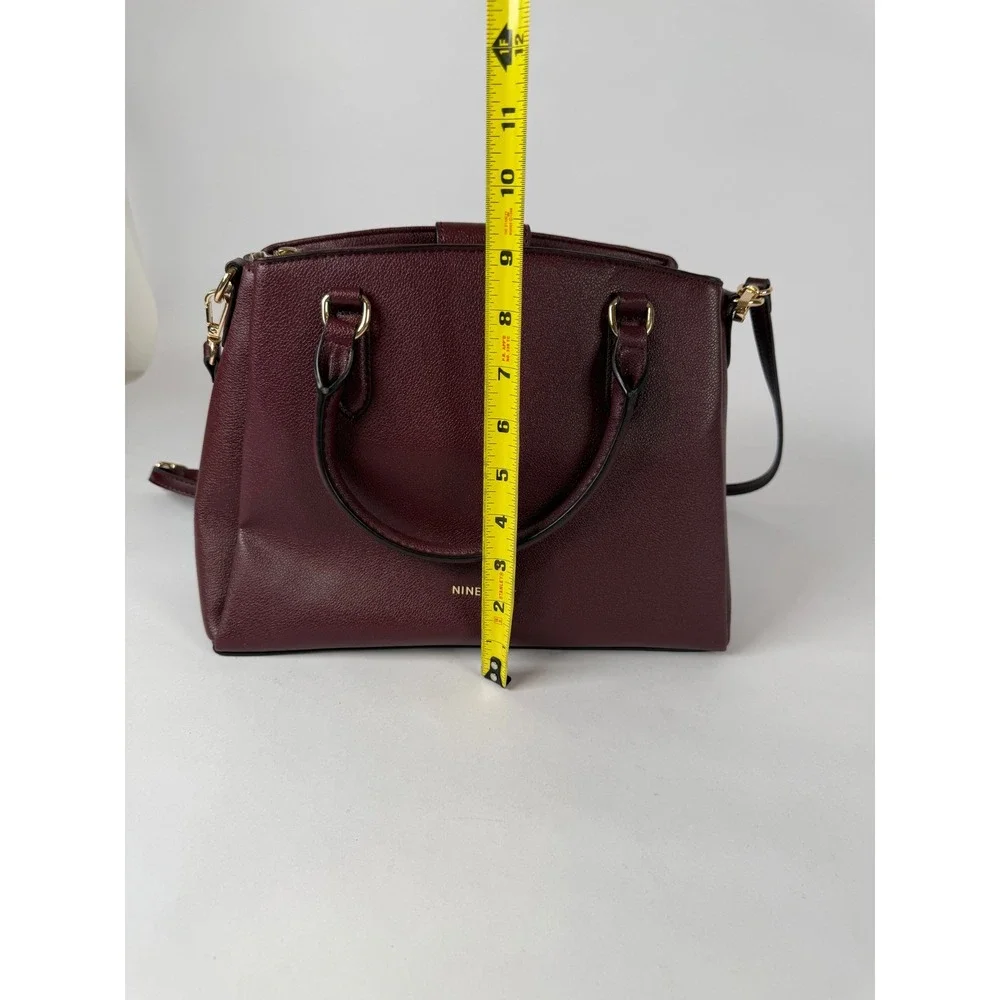 Nine West Burgundy Pebbled Faux Leather Satchel Crossbody Bag Gold‎ Hardware